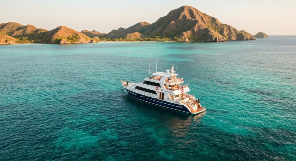 komodo yacht charter budget vs luxury price comparison — Photorealistic editorial luxury photo, private crewed yacht / s